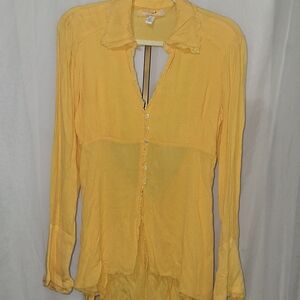 Urban Outfitters Mustard Yellow Frayed Collar Shirt